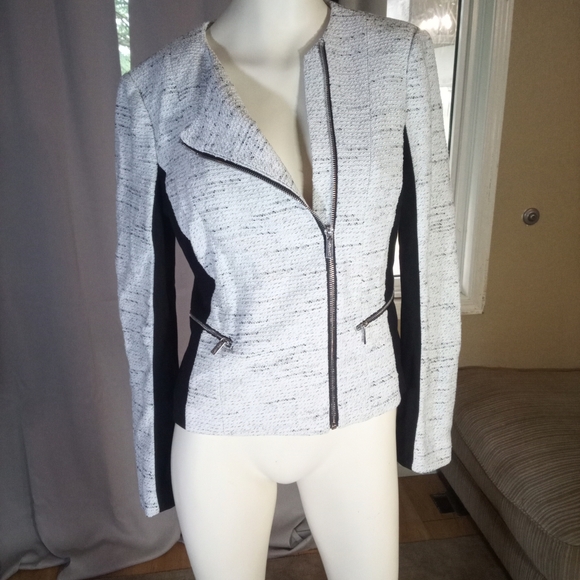 Calvin Klein Black and White Blazer with Asymmetrical Zipper - Picture 1 of 2